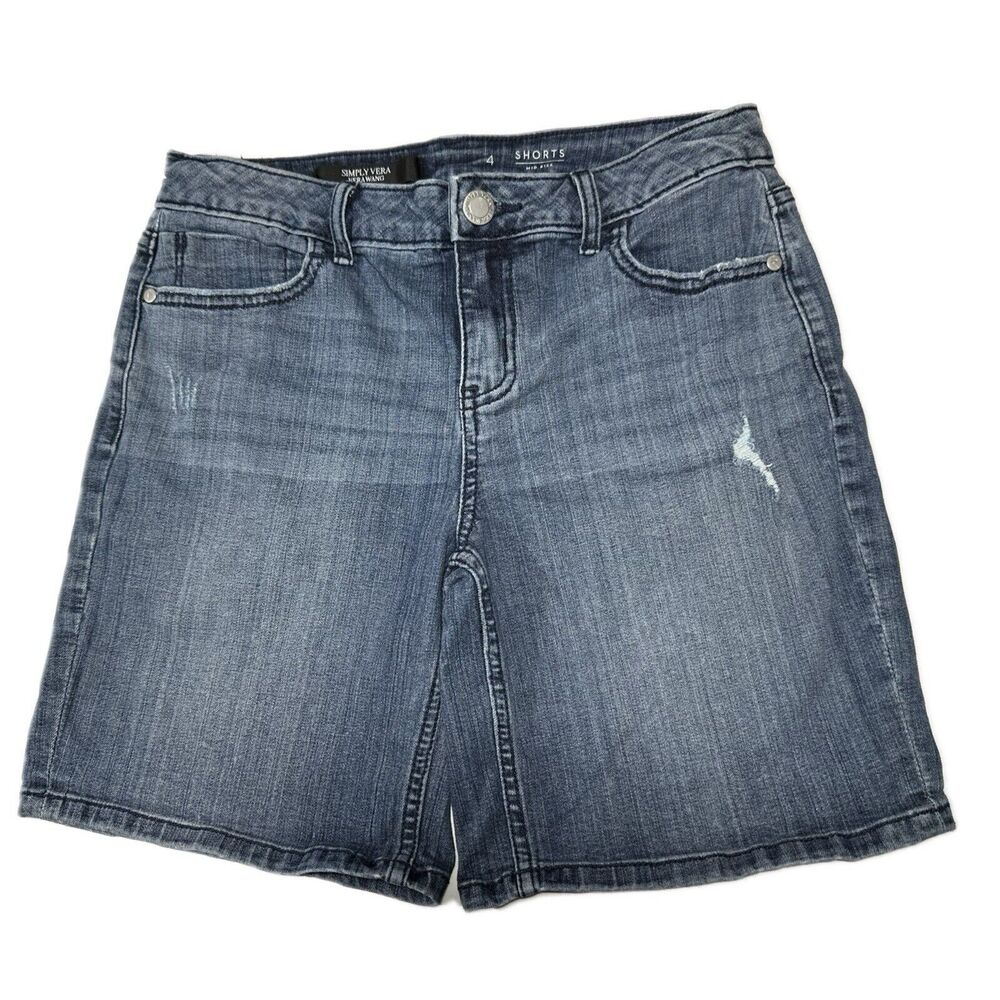 Simply Vera Women's Denim Shorts Size 4 Bermuda Stretch Boyfriend Distressed